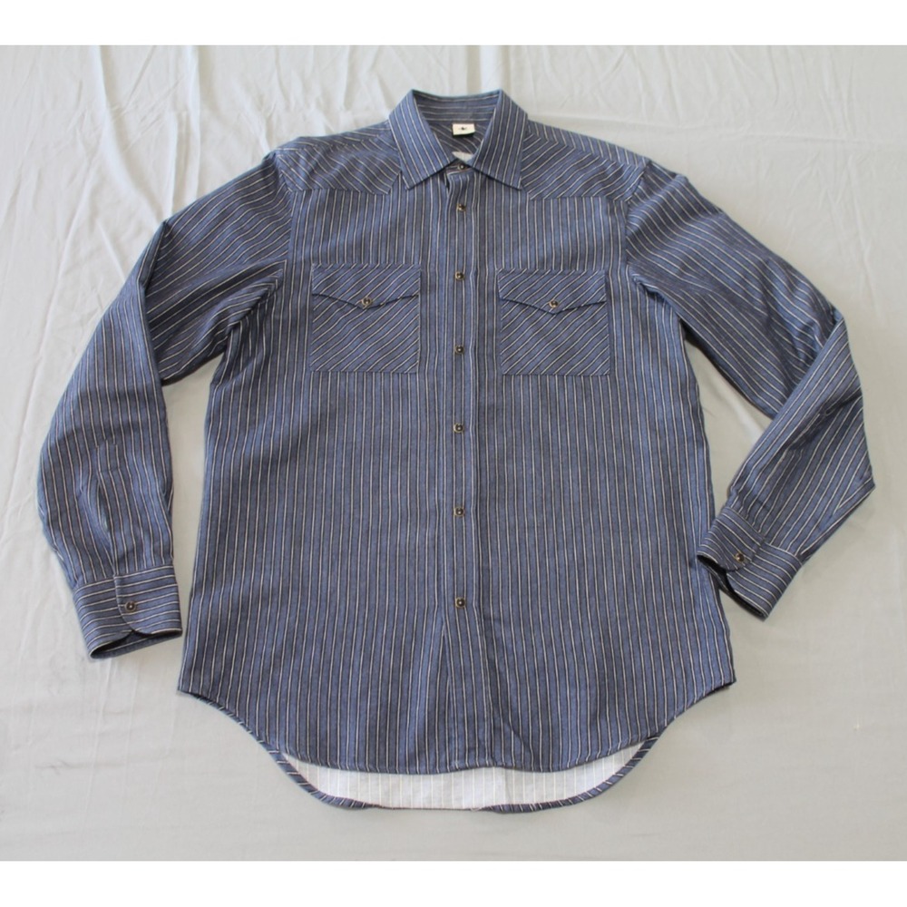 Adam Kimmel Men's Western Shirt Small Stripe Blue Black Snaps 100% Cotton Italy